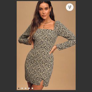 Lulu's Going For It Black and Cream Floral Print Long Sleeve Mini Dress